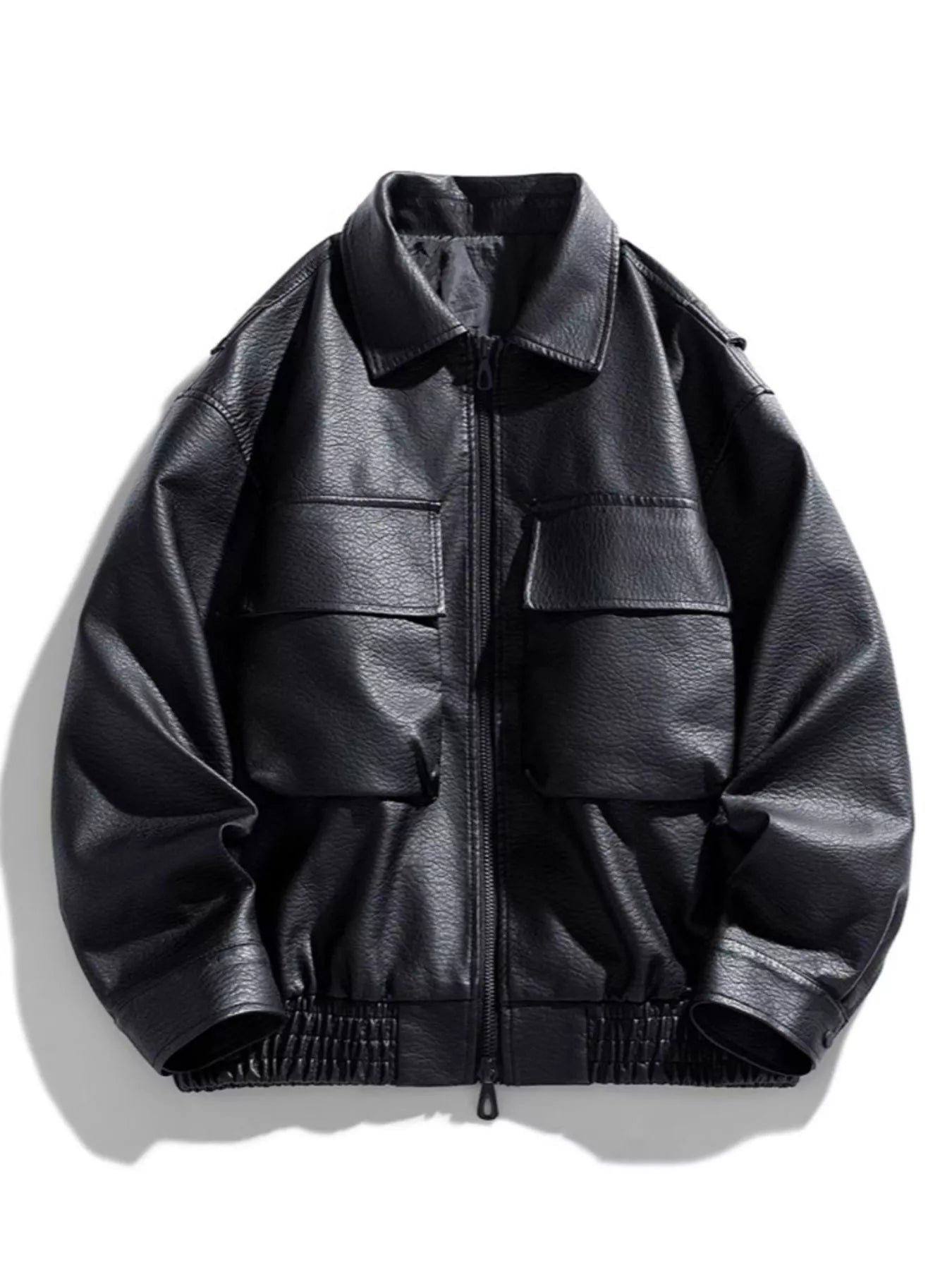 Men's Plus Size Urban Style Faux Leather Bomber Jacket - PBNJ FASHIONS
