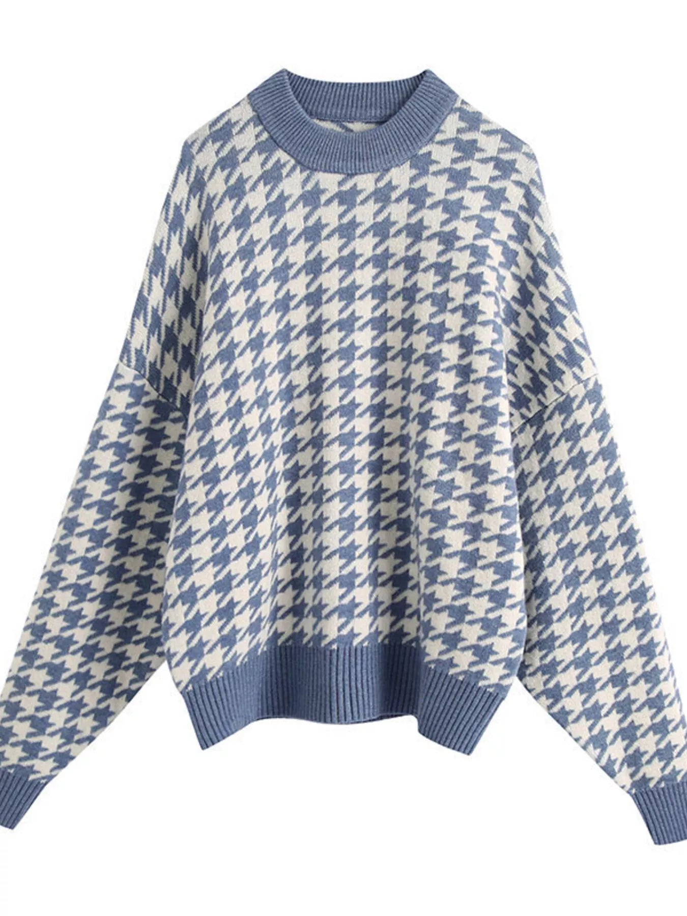 Full Size Houndstooth Pattern Oversized Sweater Plus Size - PBNJ FASHIONS