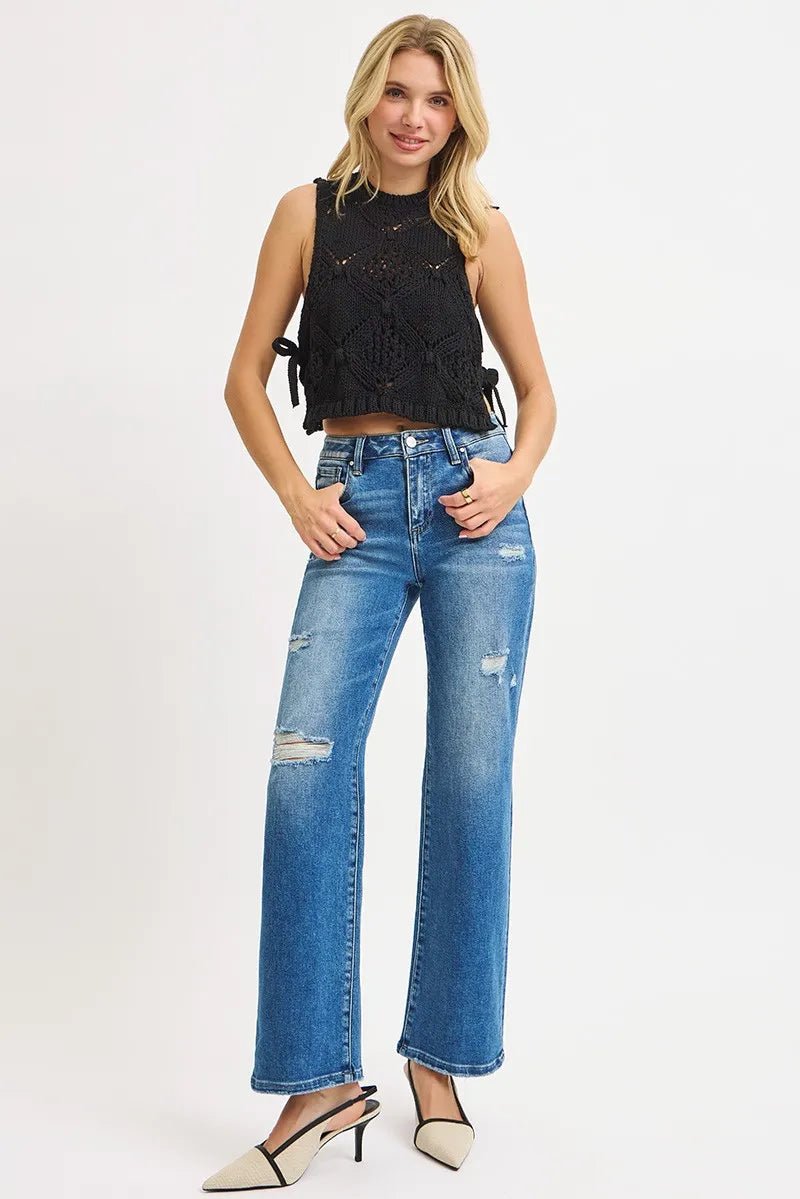 RISEN Full Size High Rise Ankle Straight Front Body Distressed Jeans Plus Size - PBNJ FASHIONS