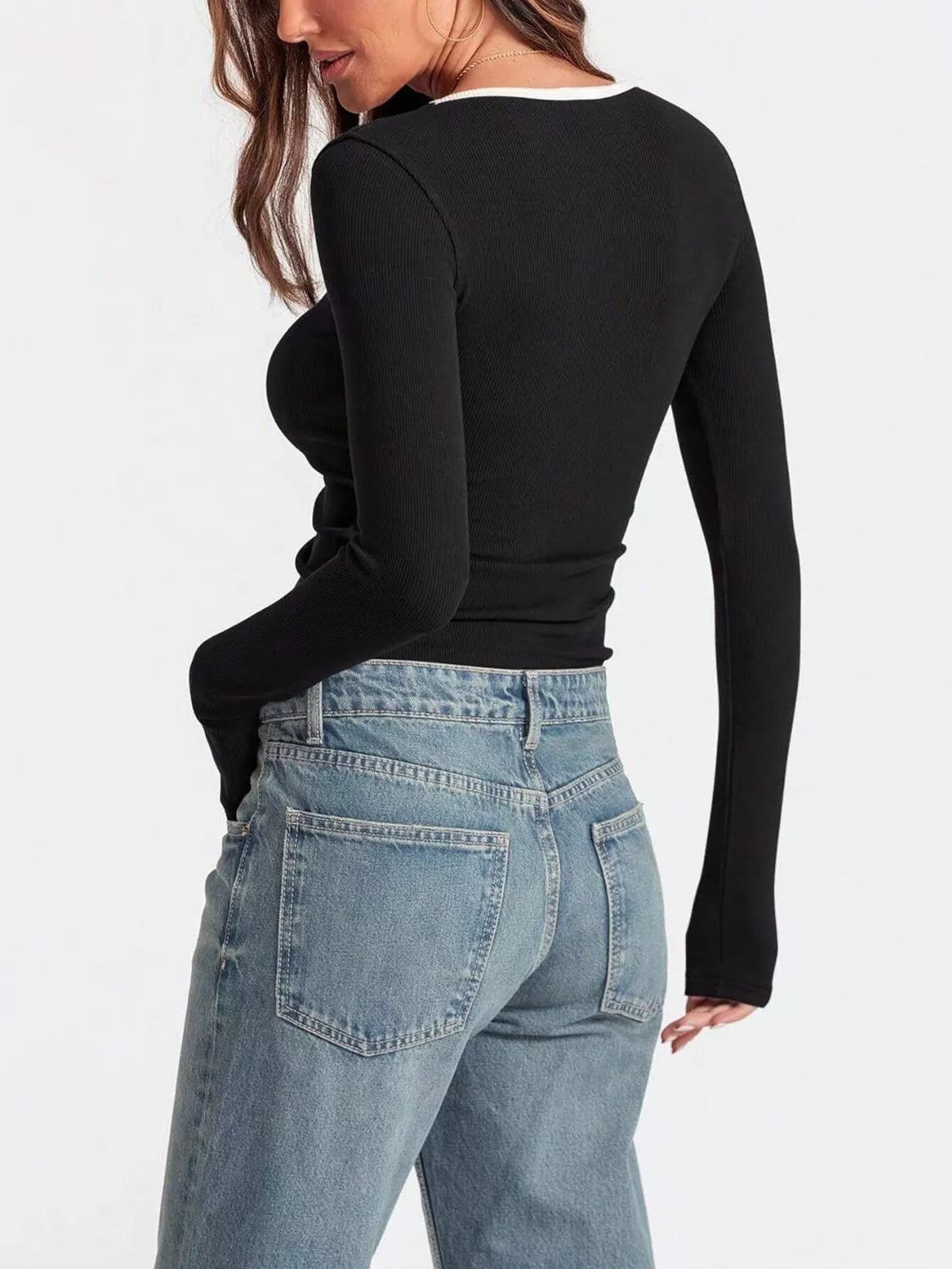 Contrast Trim Long Sleeve Top - PBNJ FASHIONS