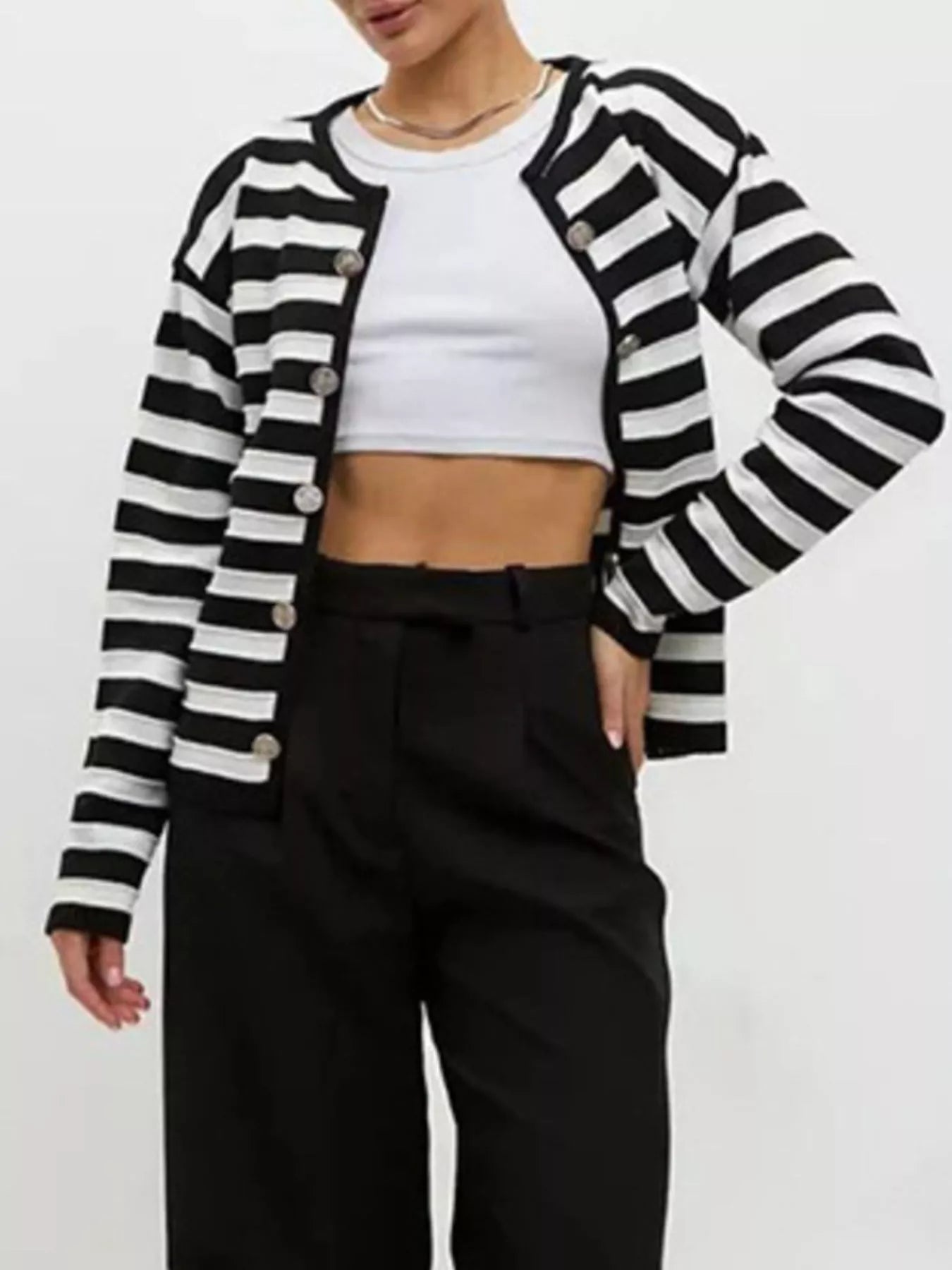 Striped Button - Down Knit Cardigan - PBNJ FASHIONS