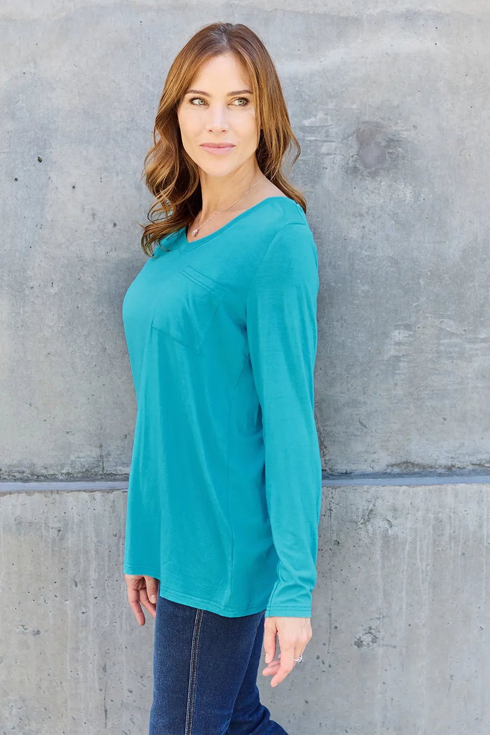 Basic Bae Full Size V - Neck Long Sleeve Top - PBNJ FASHIONS