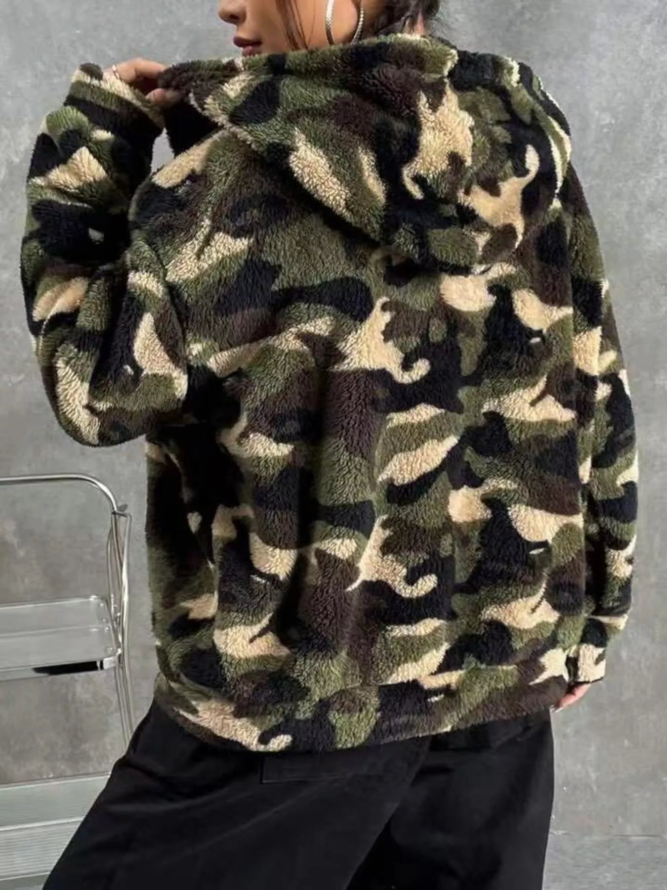 Fuzzy Camo Zip - Up Hoodie - PBNJ FASHIONS