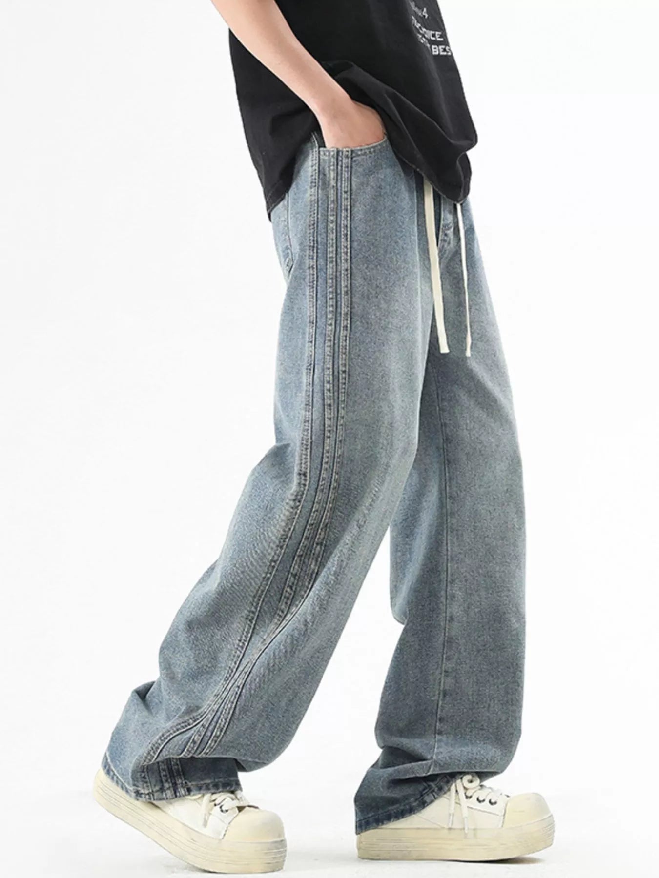 Men's Plus Size Vintage Wash Wide Leg Jeans - PBNJ FASHIONS