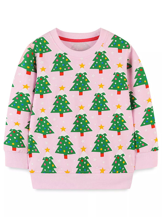 Children's Christmas Tree Print Crewneck Sweatshirt - PBNJ FASHIONS