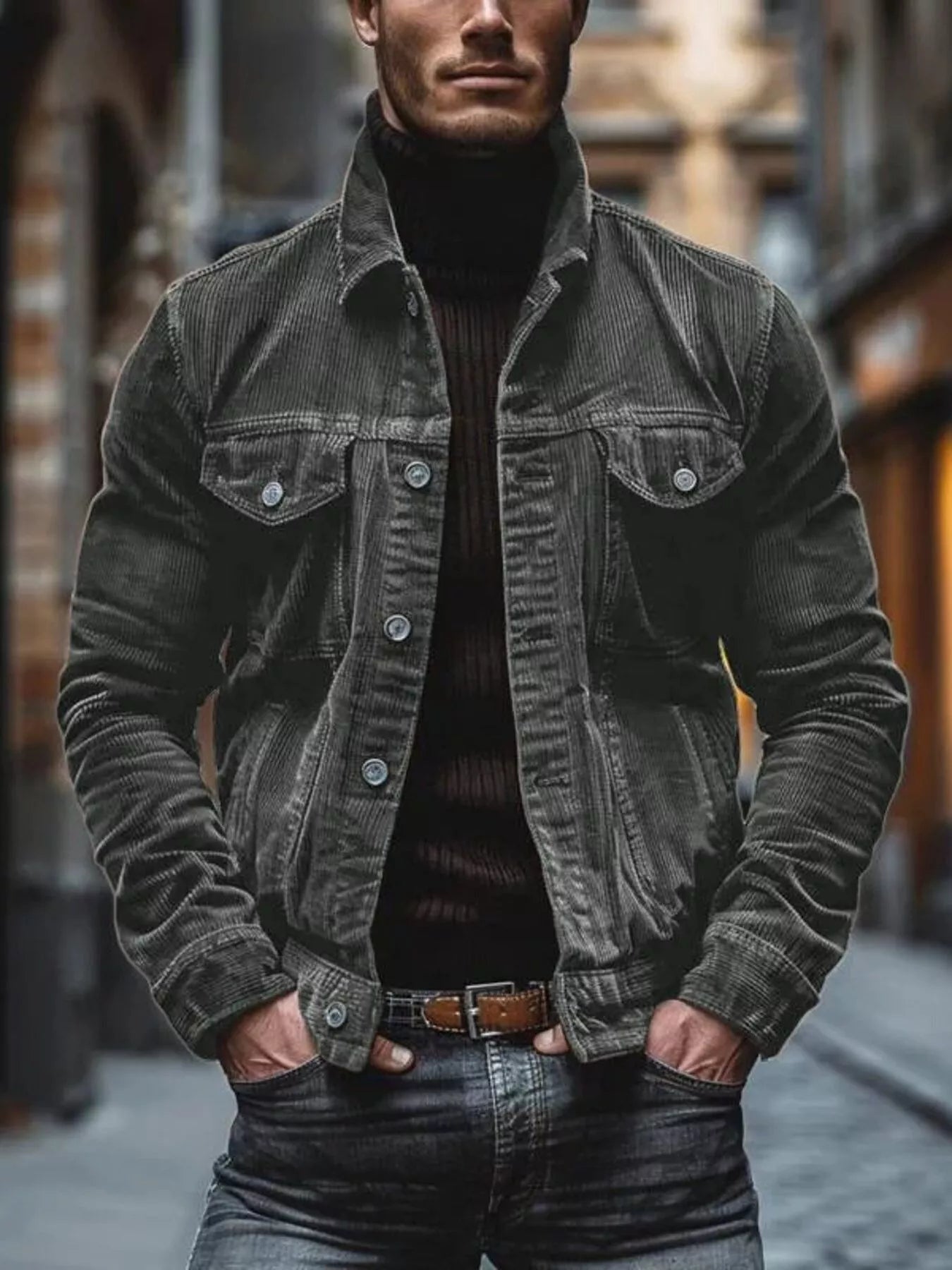 Men's Full Size Corduroy Button - Down Jacket Plus Size - PBNJ FASHIONS