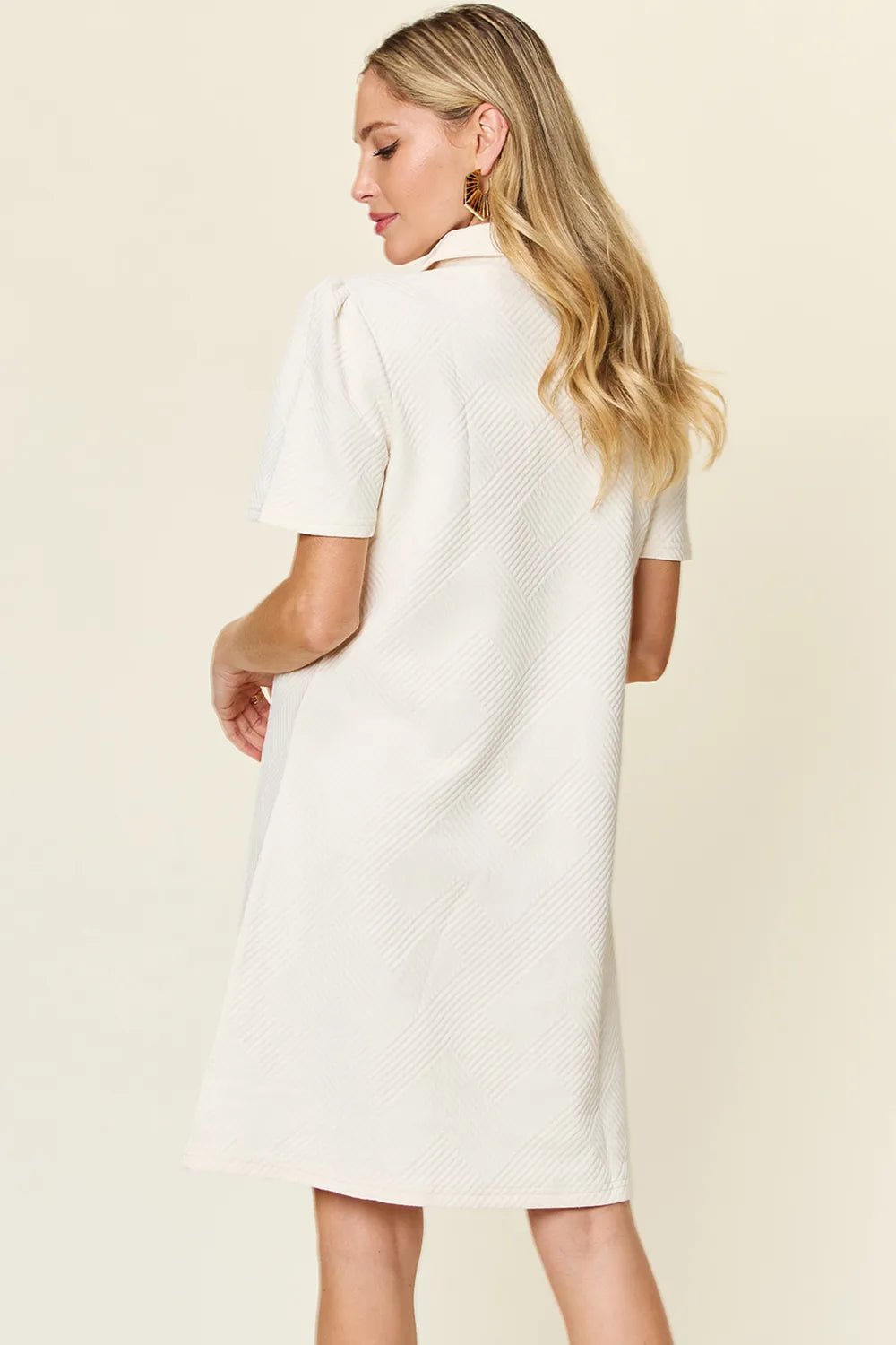 Double Take Full Size Texture Collared Neck Short Sleeve Dress - PBNJ FASHIONS