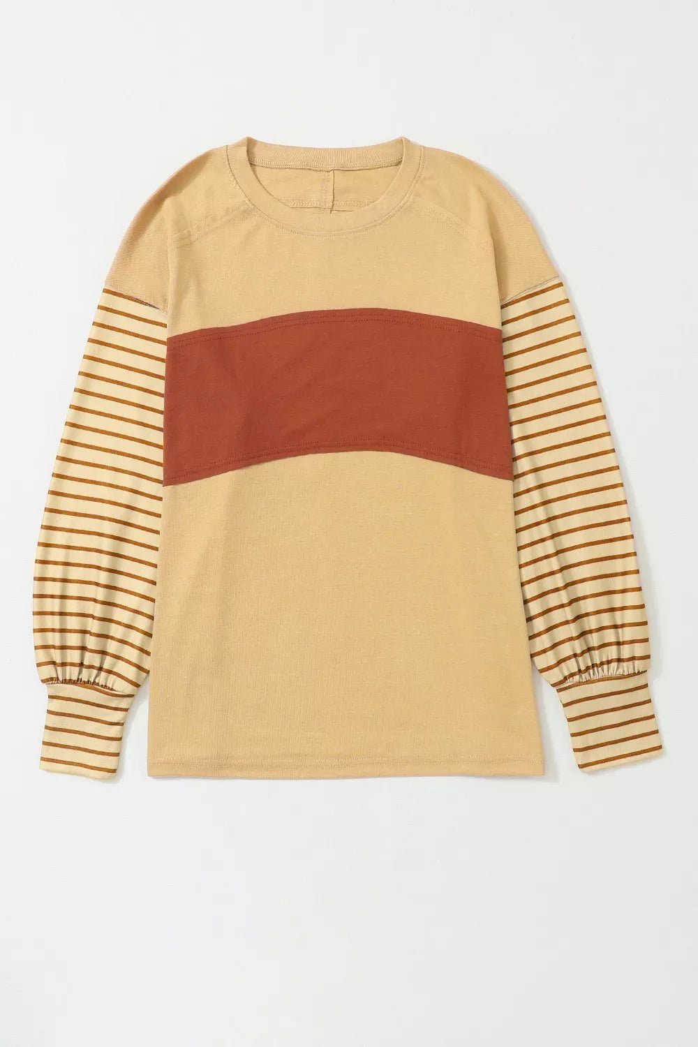 Colorblock Striped Bishop Sleeve Top - PBNJ FASHIONS