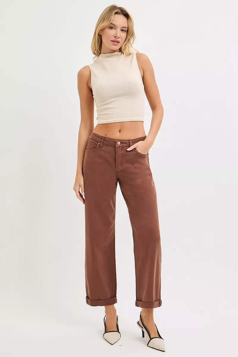 RISEN Full Size Tummy Control Mid Rise Ankle Barrel Baggy Plus Size - PBNJ FASHIONS