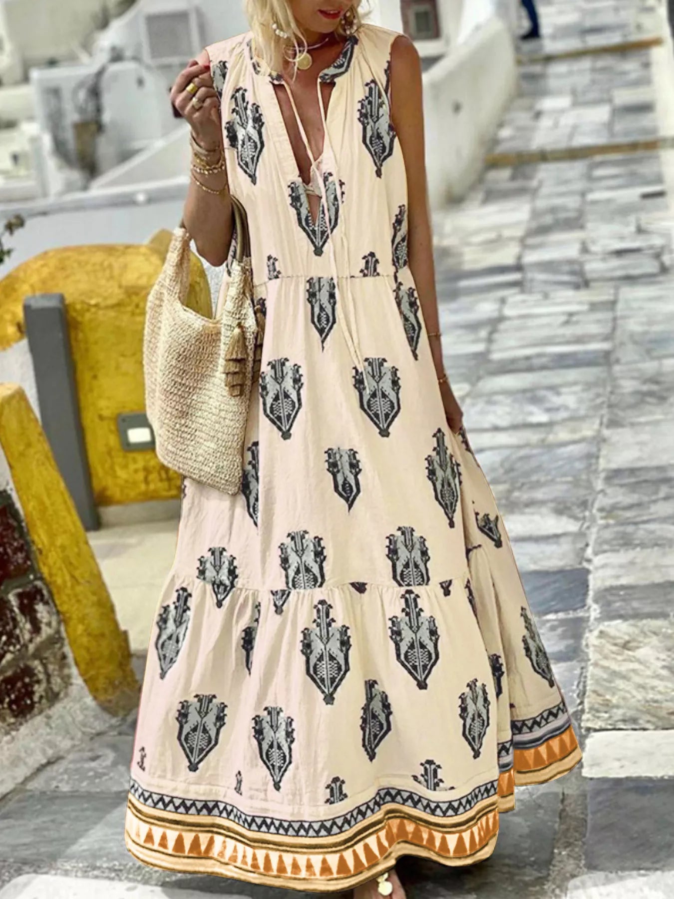 Printed Sleeveless Maxi Dress - PBNJ FASHIONS