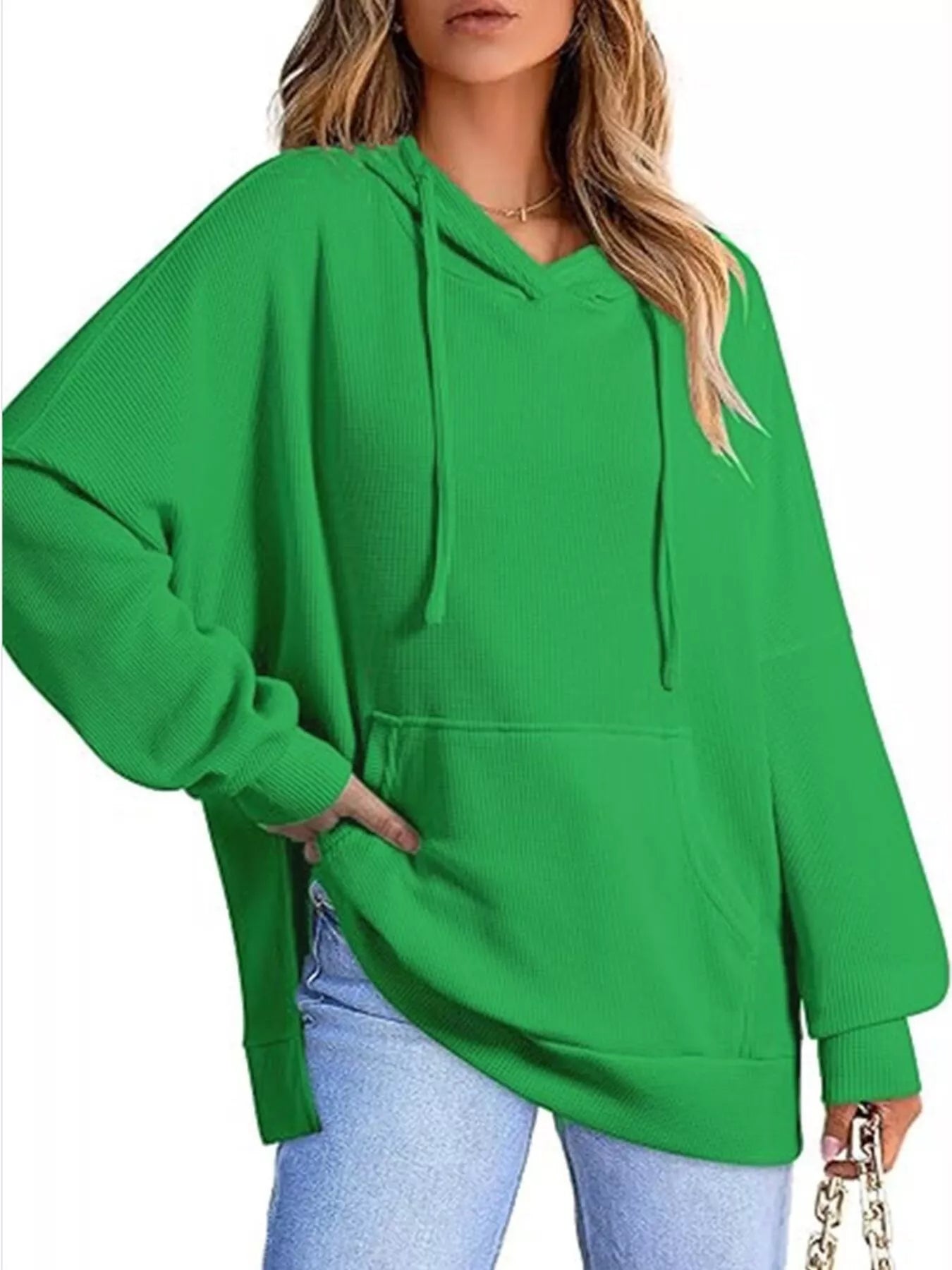 Oversized Drawstring Side Slit Hoodie - PBNJ FASHIONS