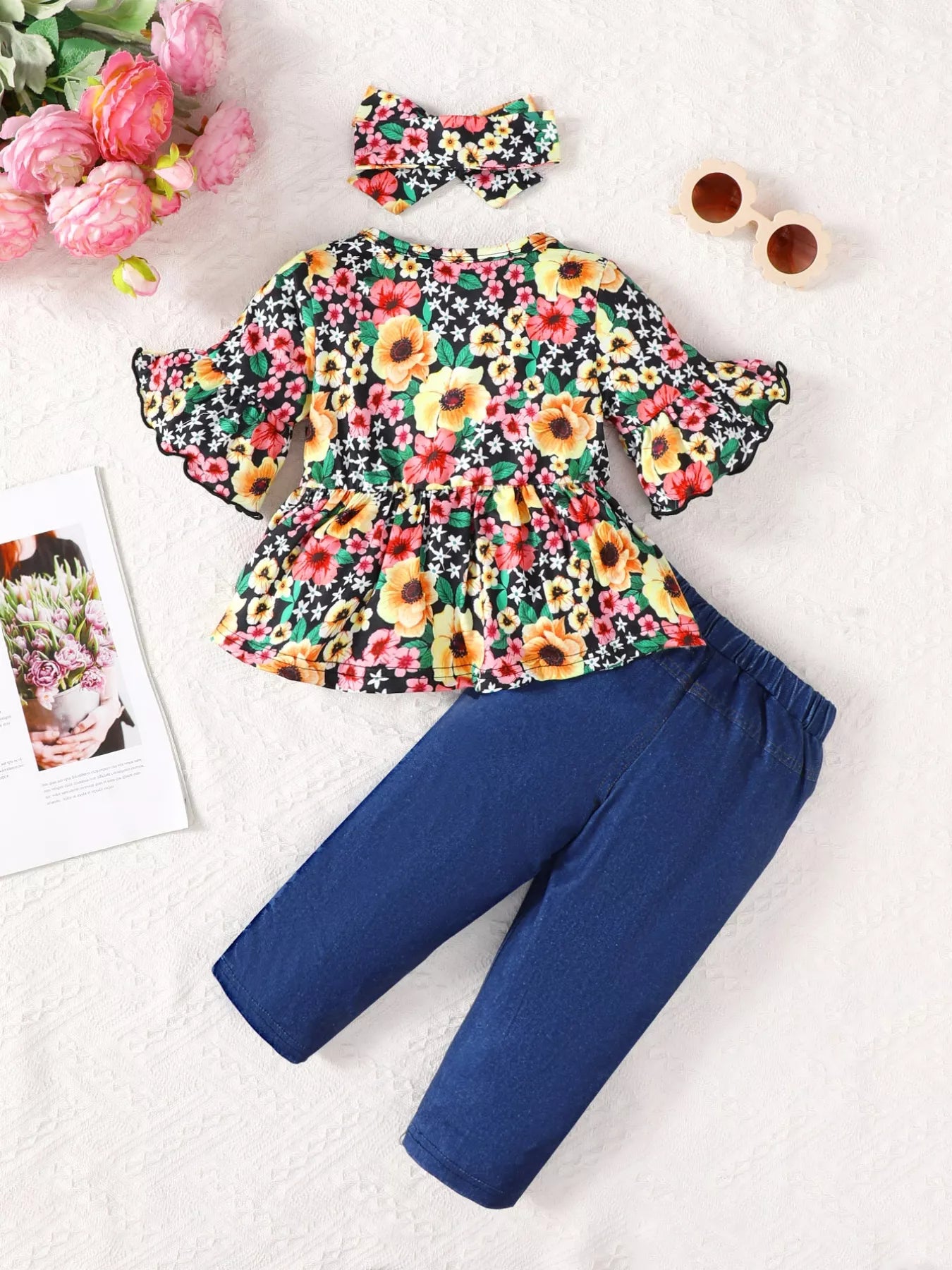 Children's Floral Bell Sleeve Top and Pants Set - PBNJ FASHIONS