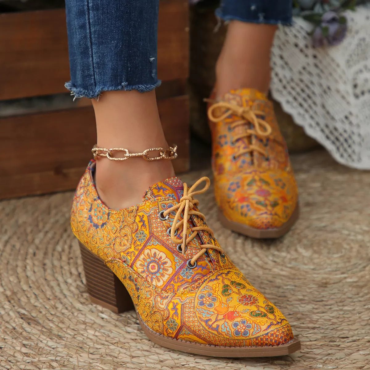 Point Toe Block Heels Ankle Boots - PBNJ FASHIONS