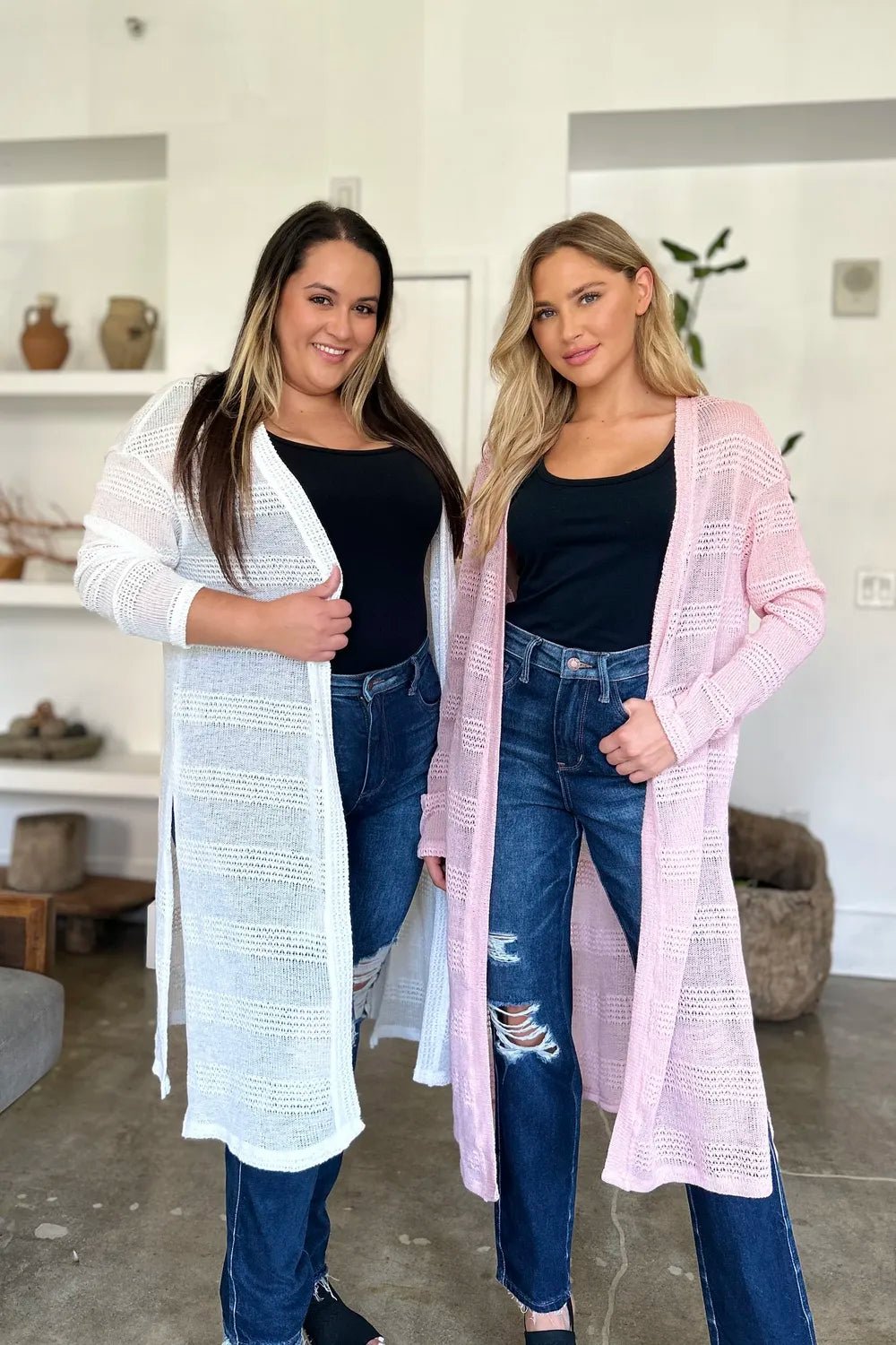 Double Take Full Size Open Front Longline Cardigan - PBNJ FASHIONS