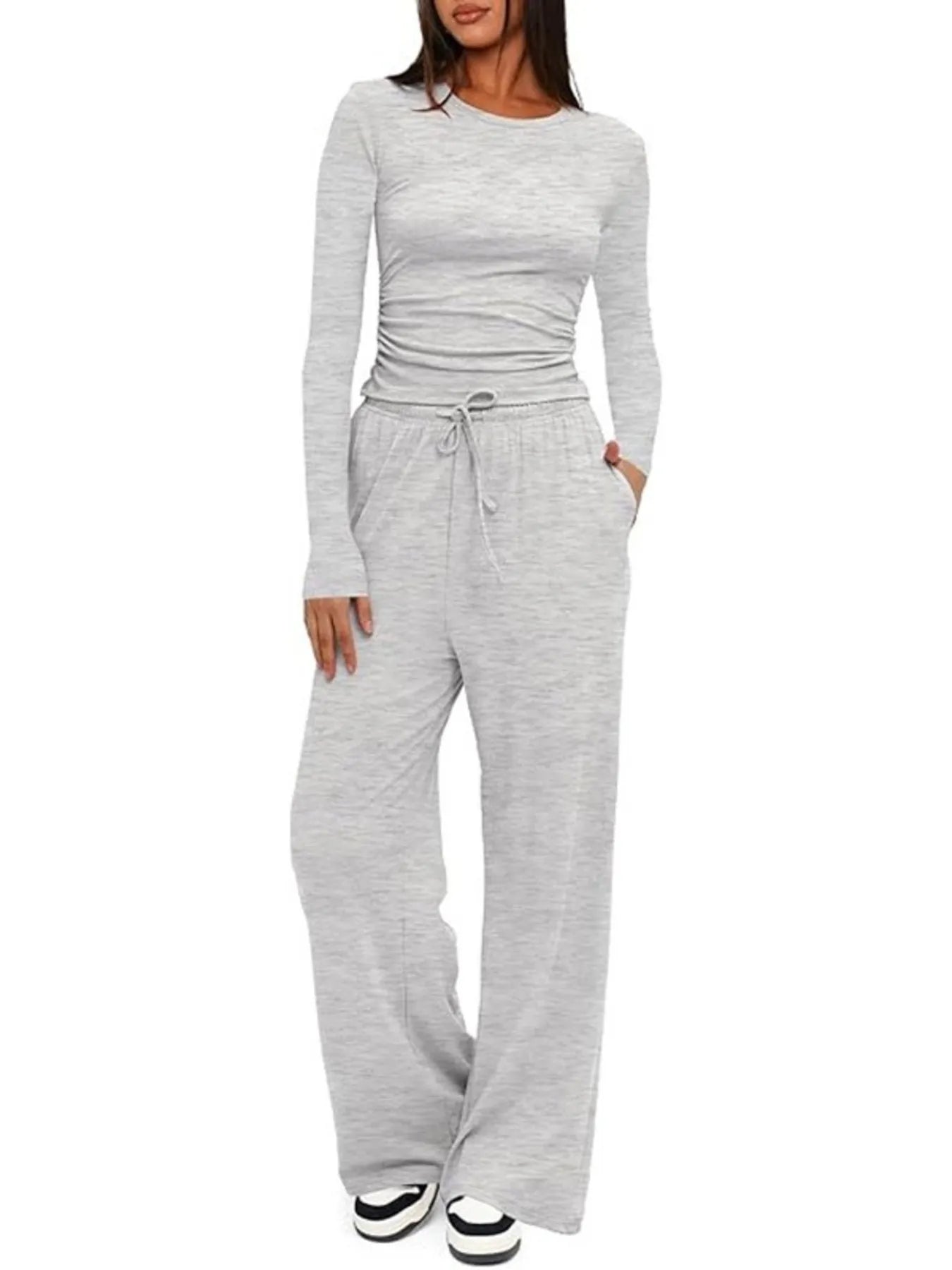 Round Neck Long Sleeve Top and Pants Set - PBNJ FASHIONS