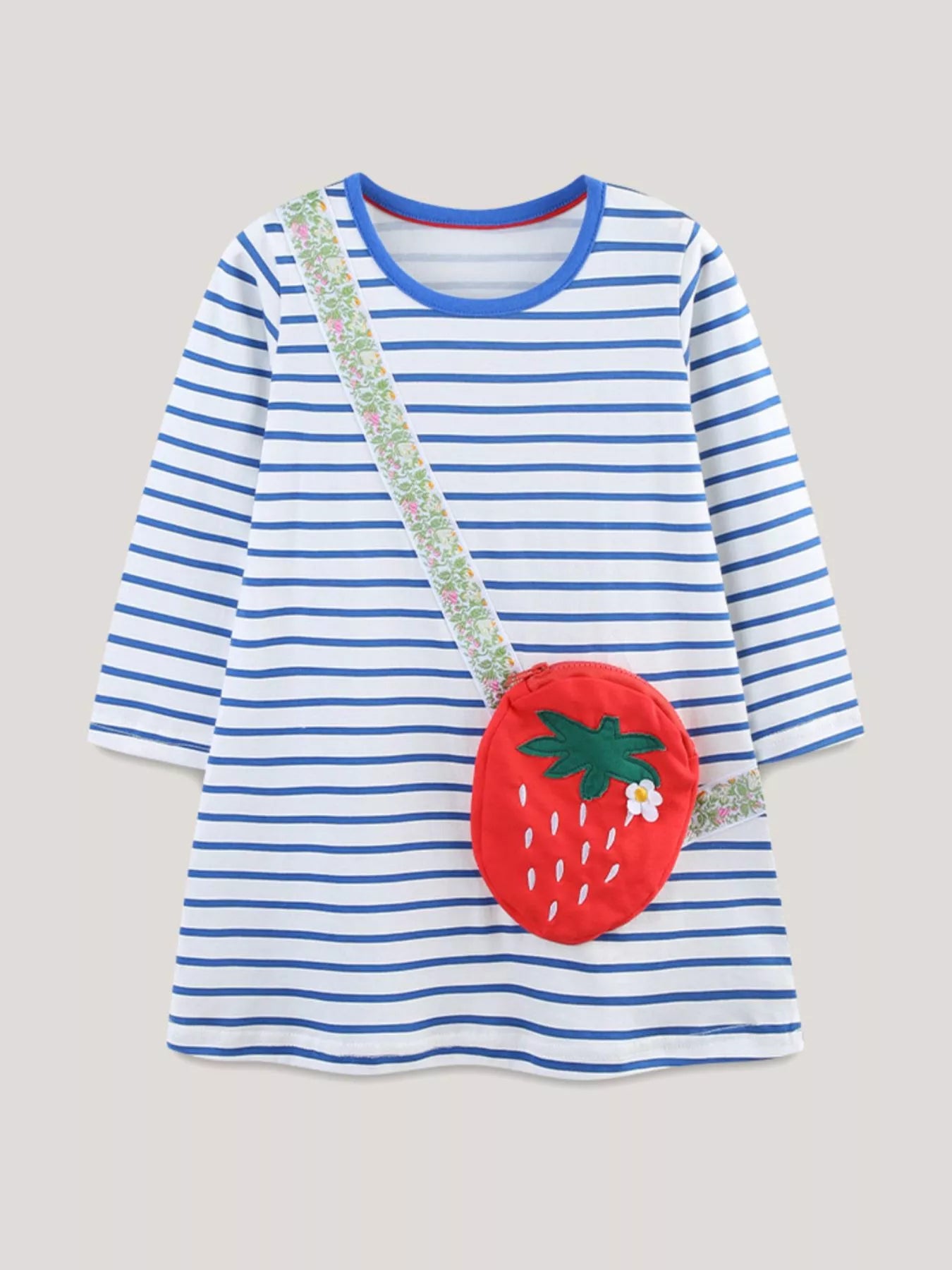 Children's Strawberry Striped Long Sleeve Dress - PBNJ FASHIONS