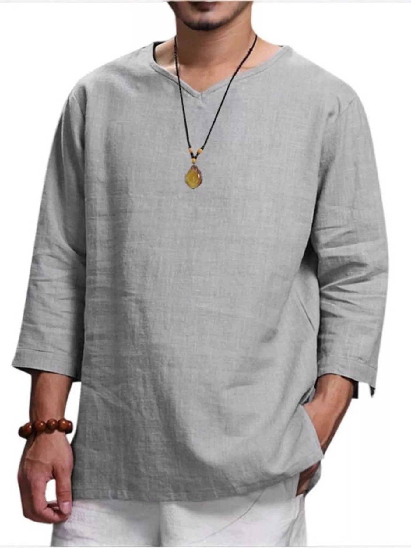 Men's Plus Size Casual Comfortable Fit 3/4 Sleeve Blouse - PBNJ FASHIONS