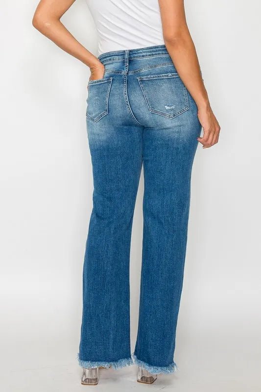 bytos Full Size Raw Hem Distressed Mid Rise Straight Jeans - PBNJ FASHIONS