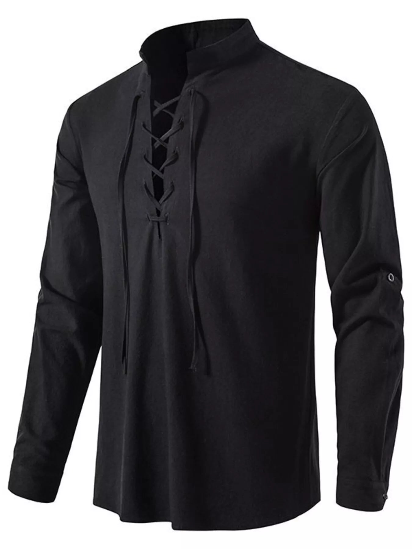 Men's Full Size Casual Lace - Up Long Sleeve Shirt Plus Size - PBNJ FASHIONS