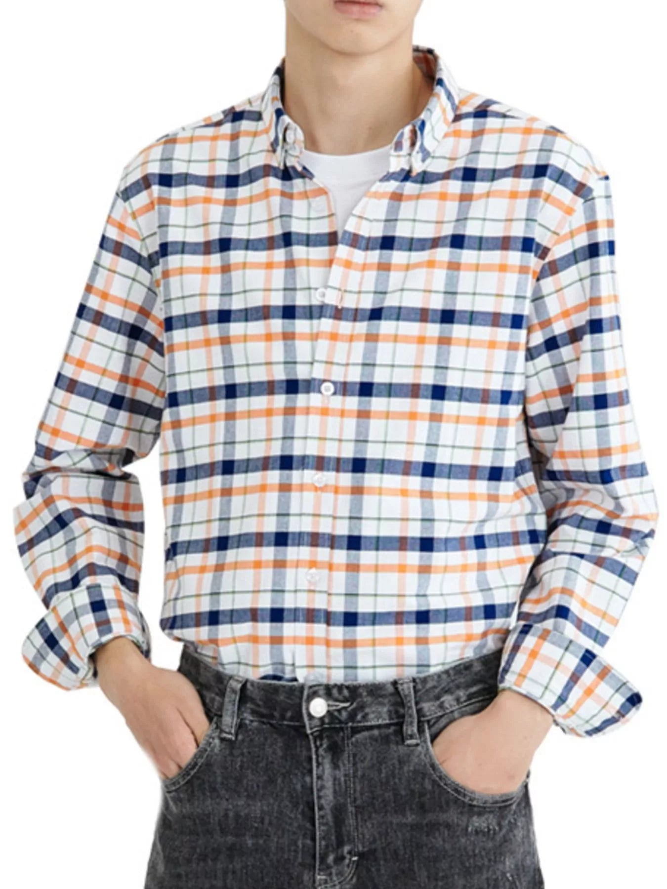 Men's Full Size Plaid Long Sleeve Shirt Plus Size - PBNJ FASHIONS