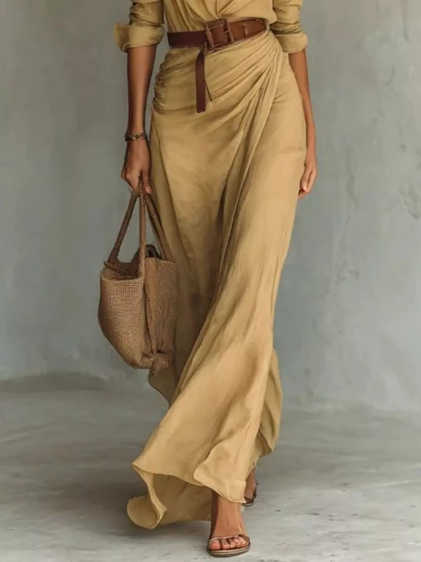 Full Size Ruched Long Sleeve Maxi Dress Plus Size - PBNJ FASHIONS
