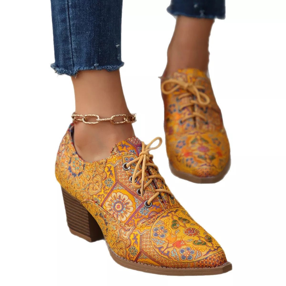 Point Toe Block Heels Ankle Boots - PBNJ FASHIONS