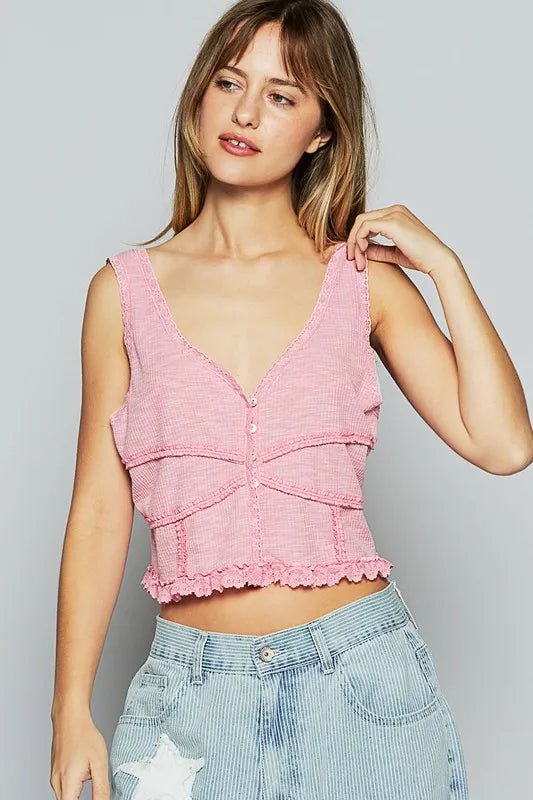 POL Lace Detail V - Neck Cropped Tank - PBNJ FASHIONS