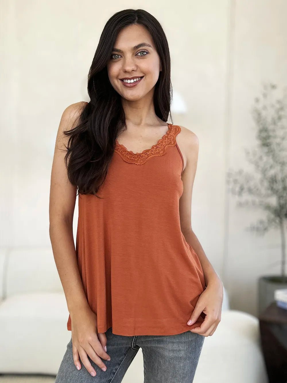 Basic Bae Full Size Lace Detail V - Neck Cutout Cami - PBNJ FASHIONS