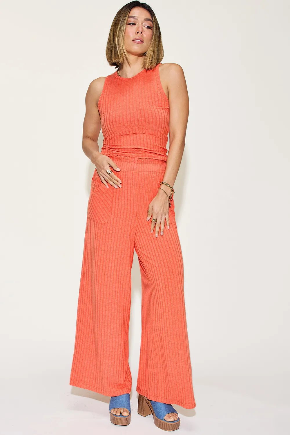 Basic Bae Full Size Ribbed Tank and Wide Leg Pants Set - PBNJ FASHIONS