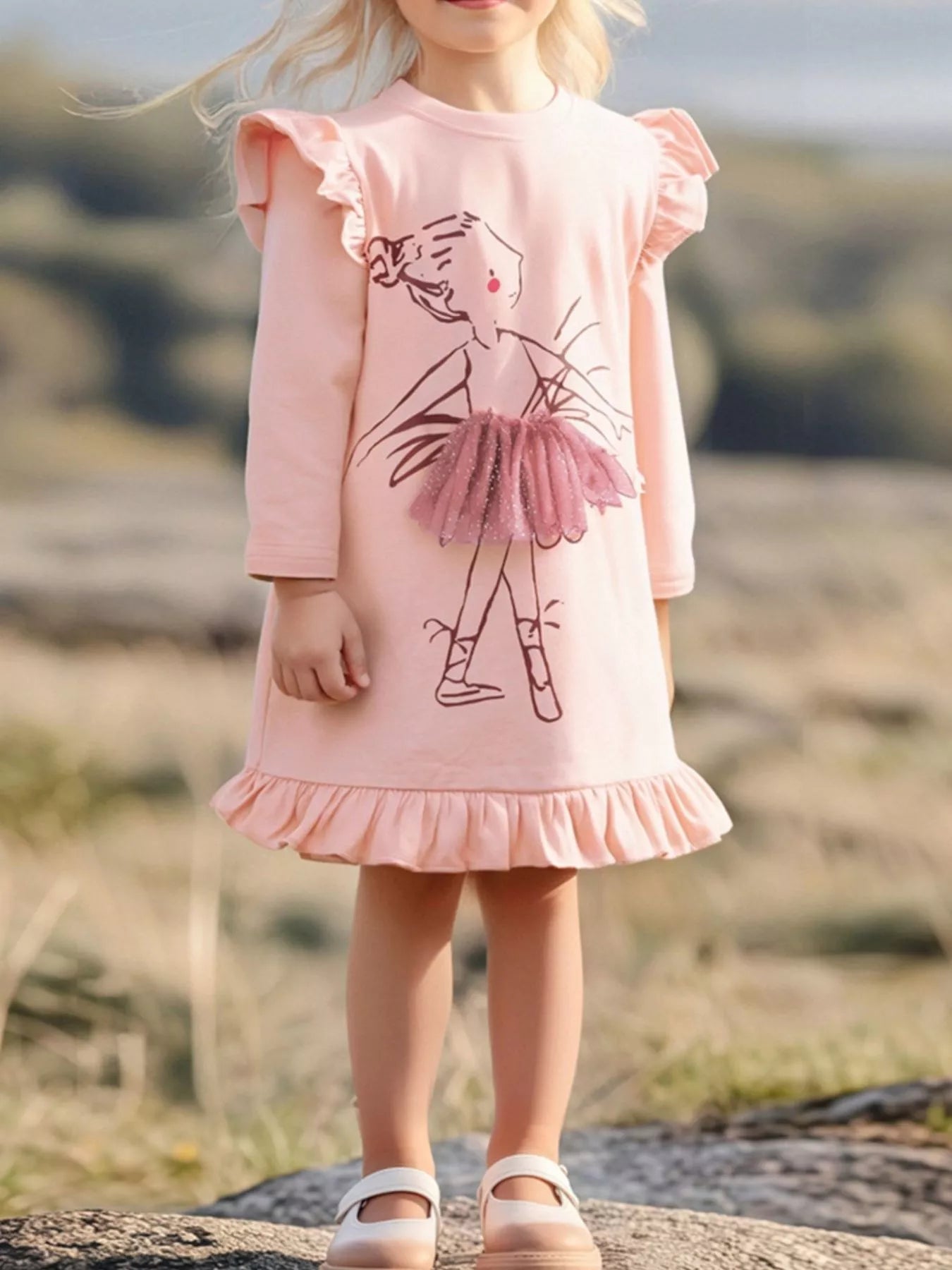 Children's Ruffle Trim Long Sleeve Dress - PBNJ FASHIONS