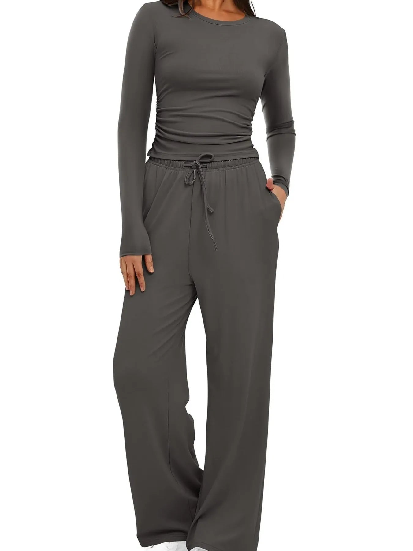 Round Neck Long Sleeve Top and Pants Set - PBNJ FASHIONS