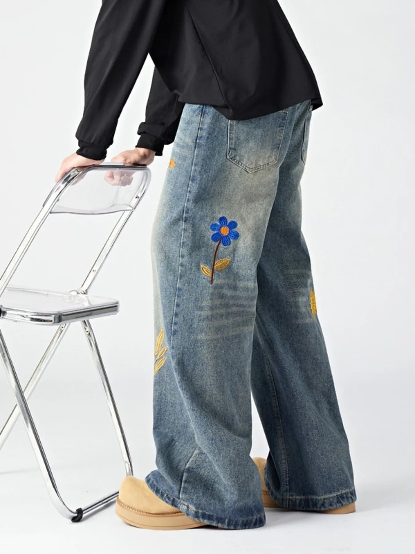 Men's Plus Size Floral Wide Leg Jeans - PBNJ FASHIONS
