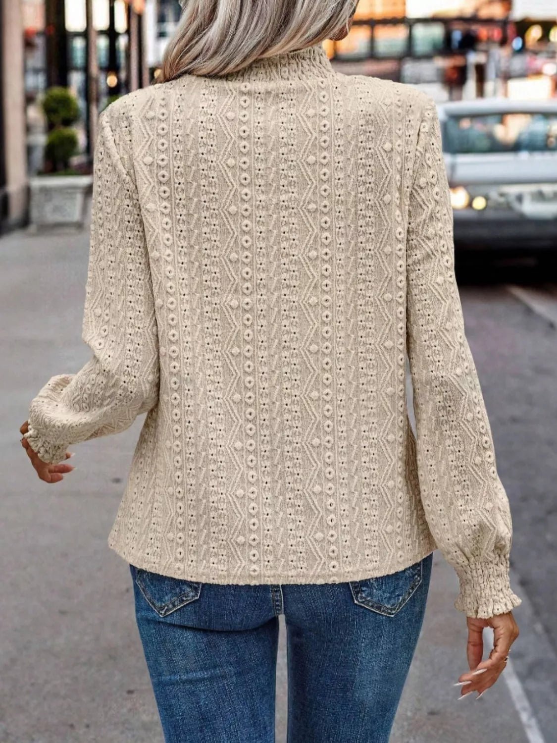 Eyelet Long Sleeve Blouse - PBNJ FASHIONS