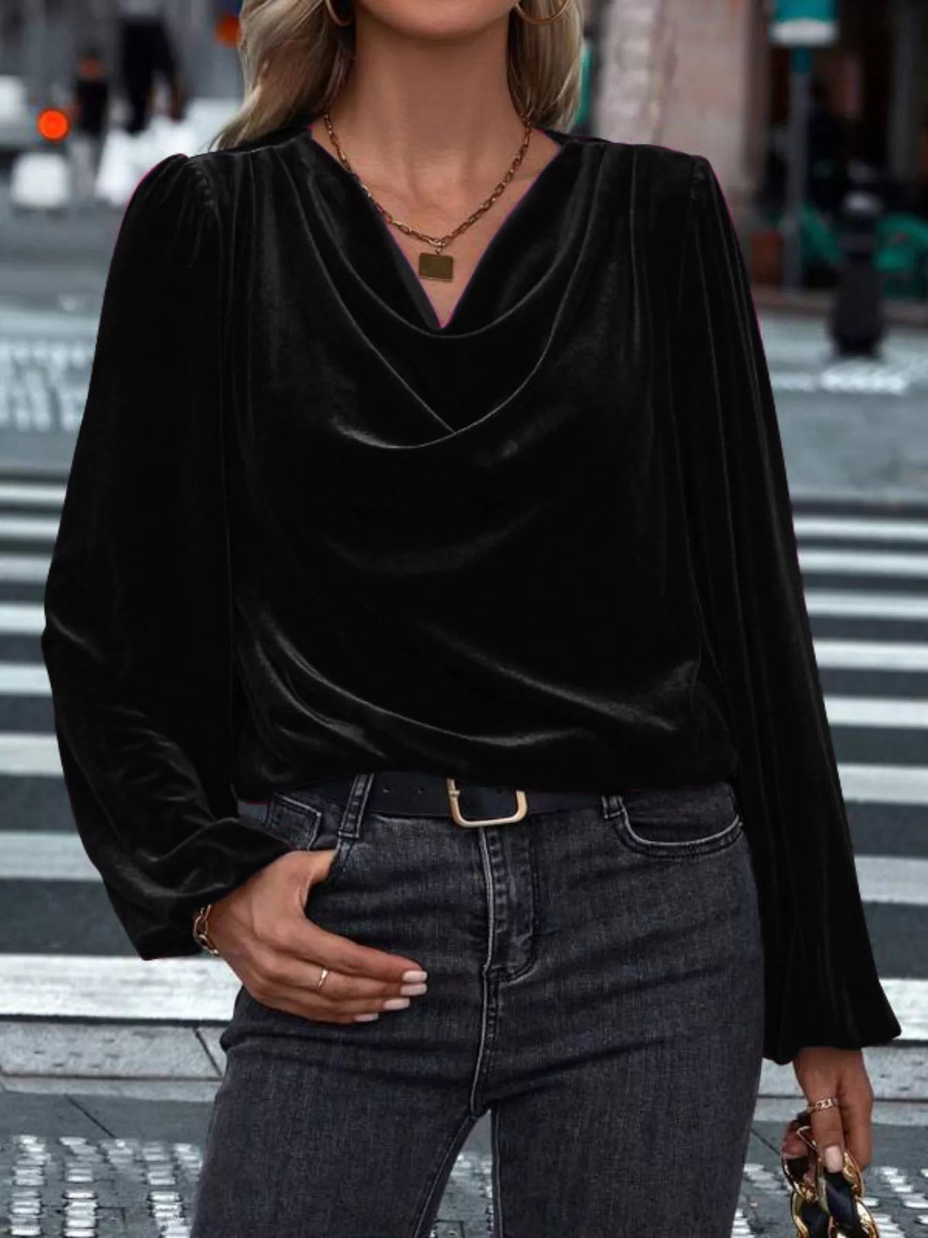 Full Size Velvet Cowl Neck Blouse Plus Size - PBNJ FASHIONS