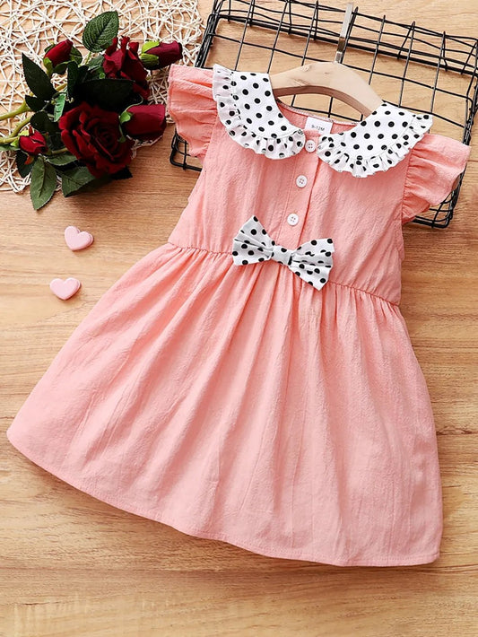 Children's Bow Peter Pan Collar Ruffle Sleeve Dress - PBNJ FASHIONS