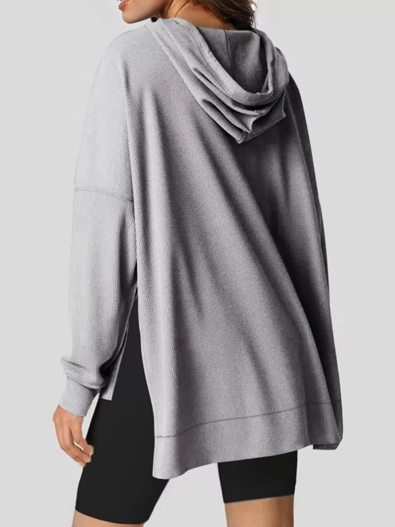 Oversized Drawstring Side Slit Hoodie - PBNJ FASHIONS