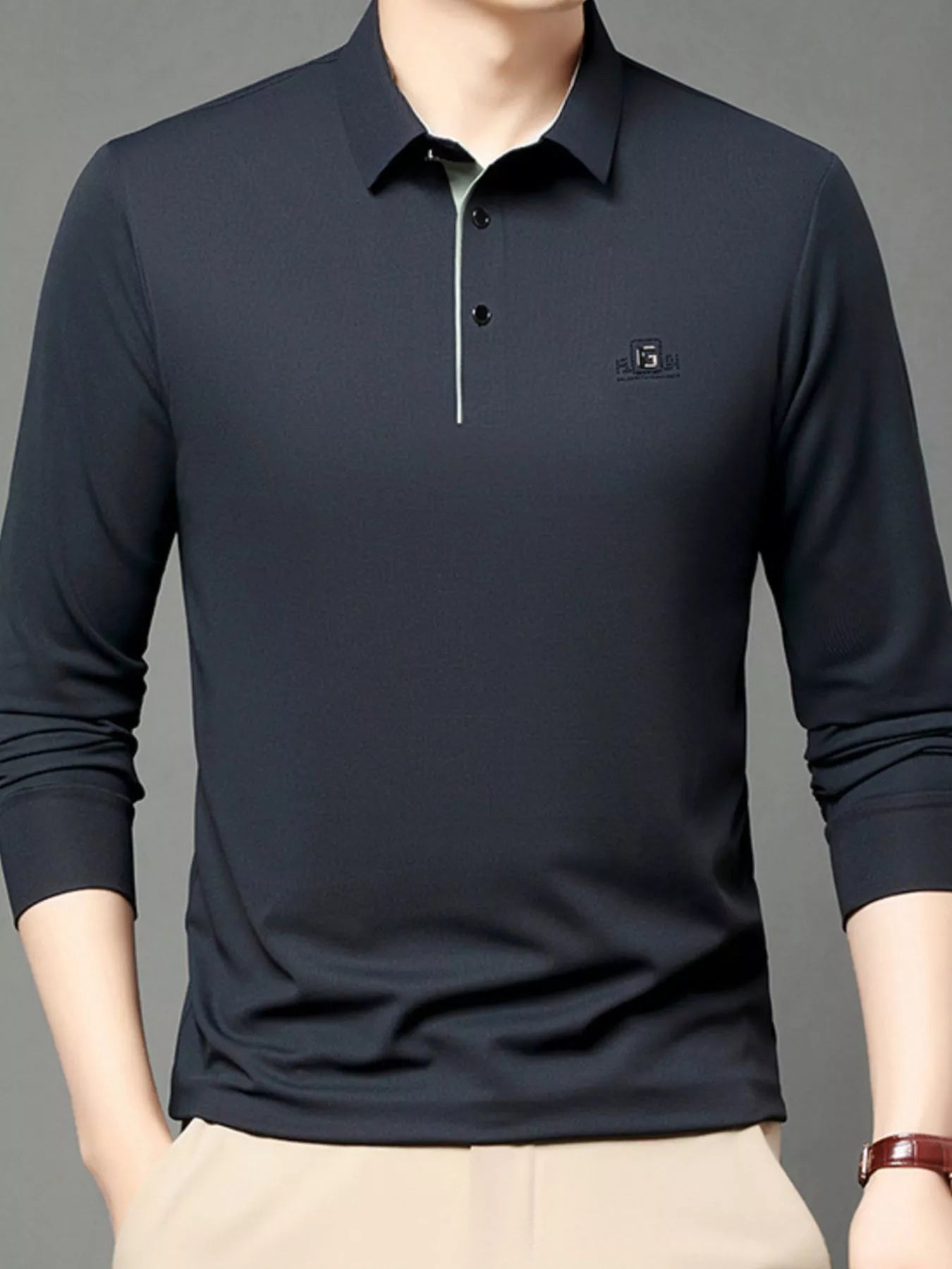 Men's Plus Size Button Detail Long Sleeve Polo - PBNJ FASHIONS