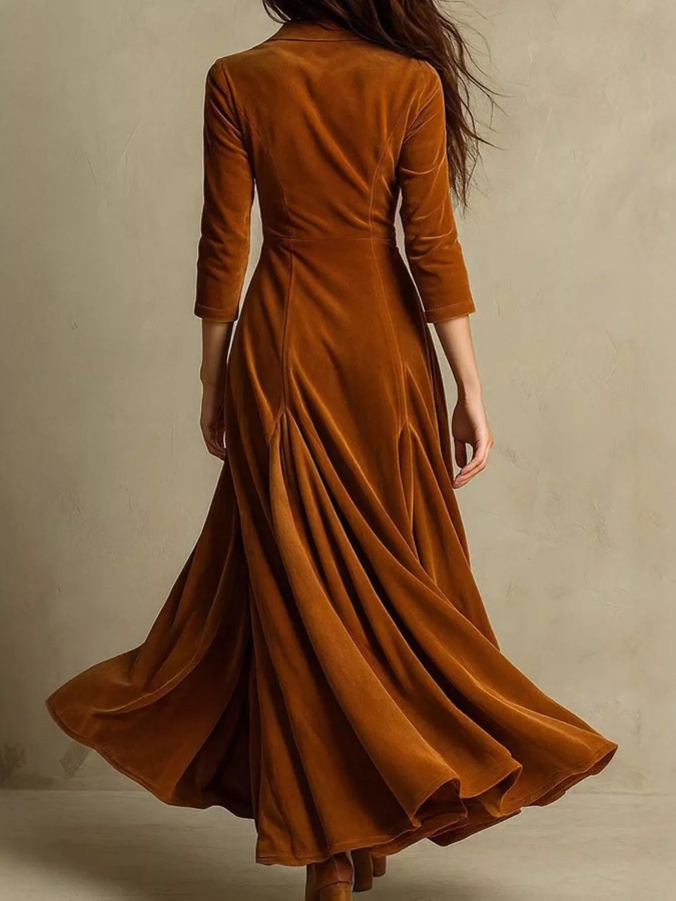 Velvet Button Front 3/4 Sleeve Maxi Dress - PBNJ FASHIONS