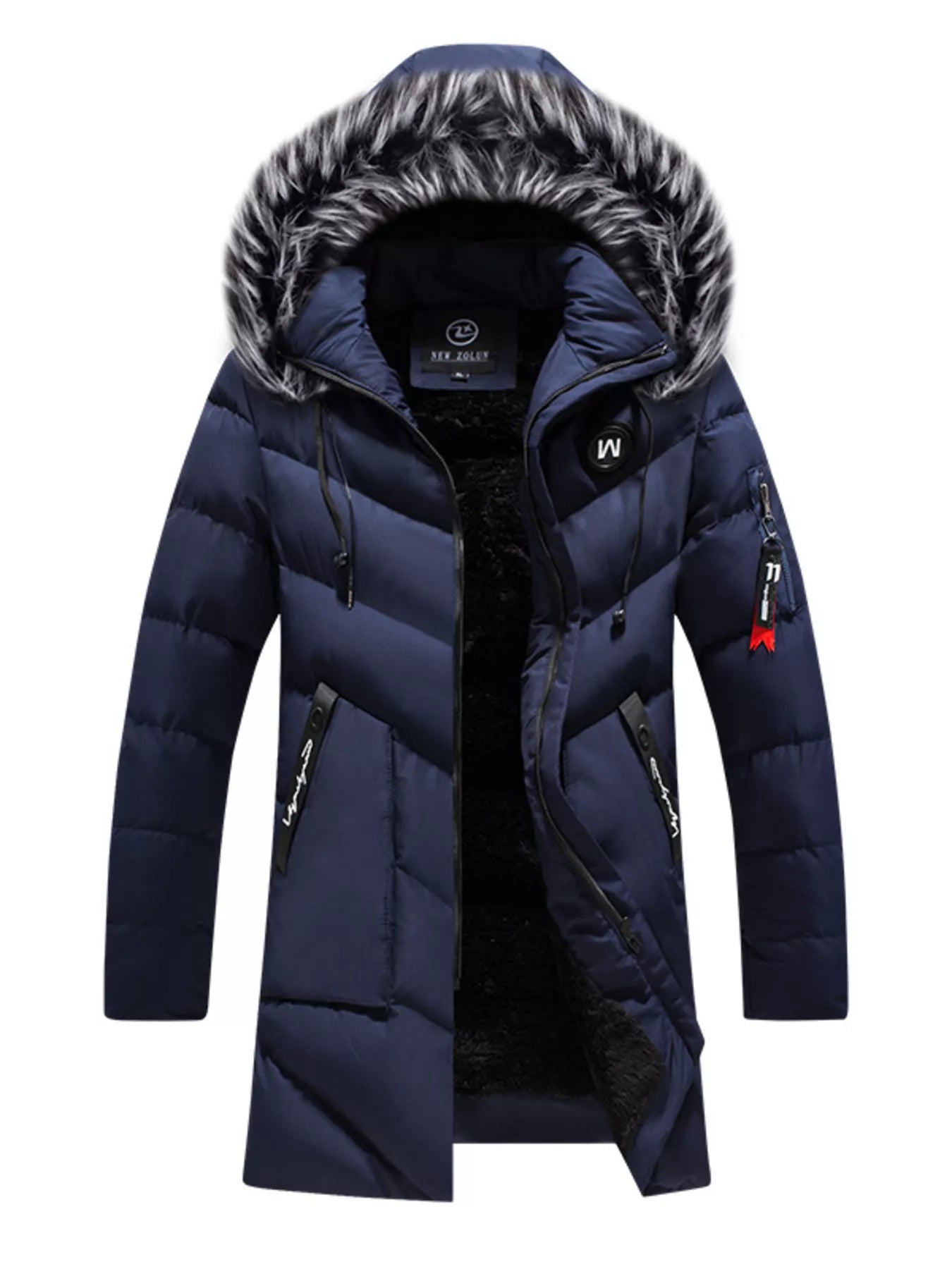 Men's Plus Size Longline Padded Winter Coat with Faux Fur Hood - PBNJ FASHIONS