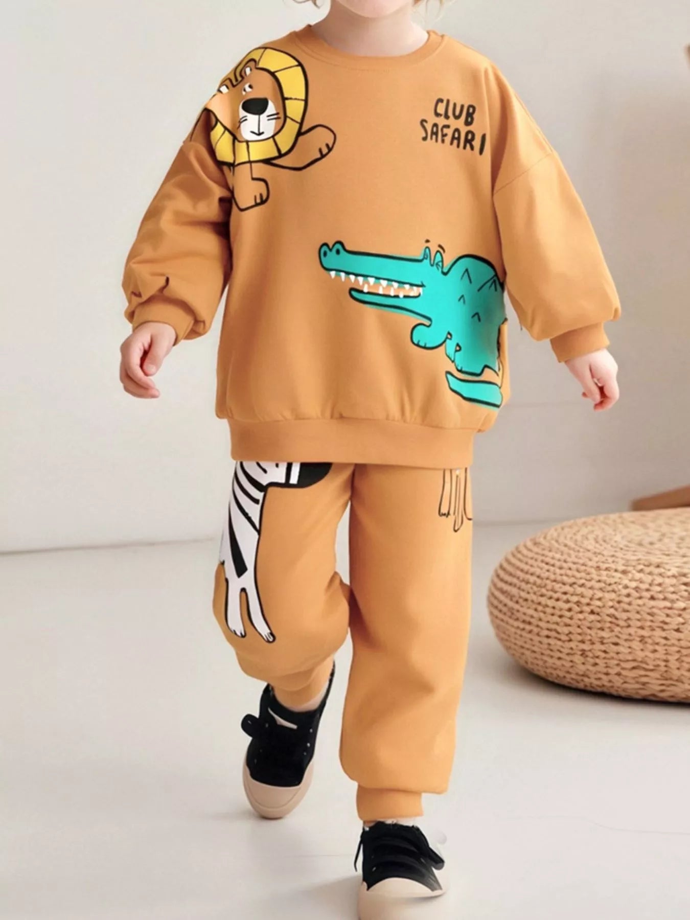 Children's Animal Round Neck Sweatshirt and Pants Set - PBNJ FASHIONS