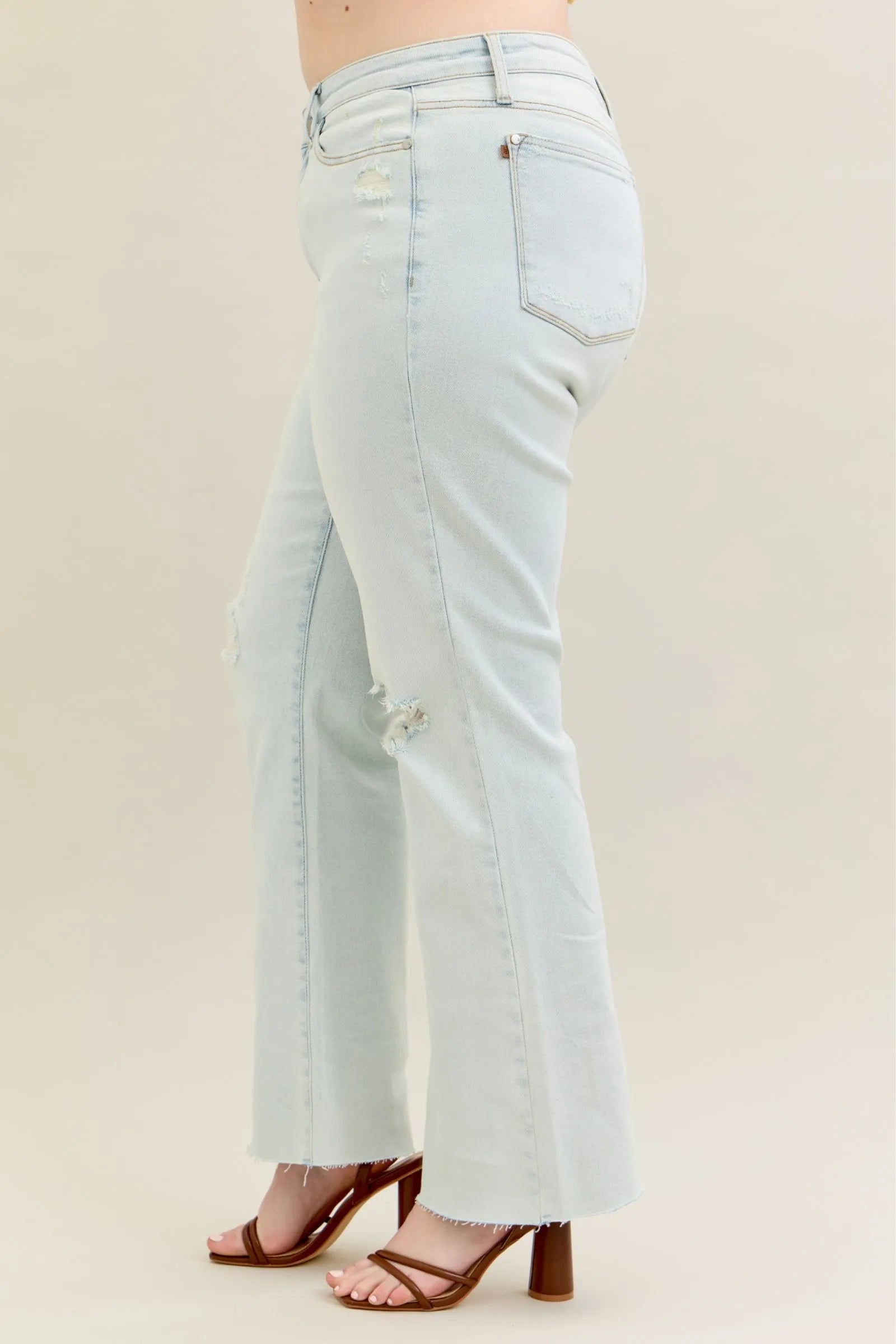 Judy Blue Full Size Destroy & Fray Hem Bootcut Jeans Plus Size - PBNJ FASHIONS