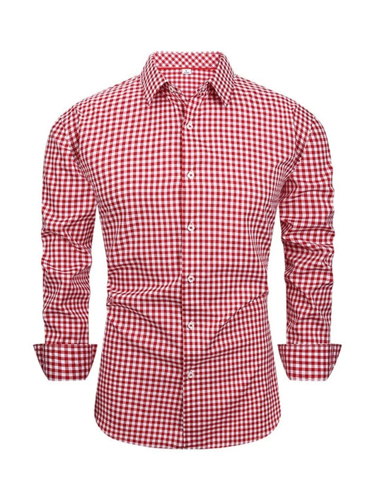 Men's Full Size Classic Fit Long Sleeve Gingham Shirt Plus Size - PBNJ FASHIONS