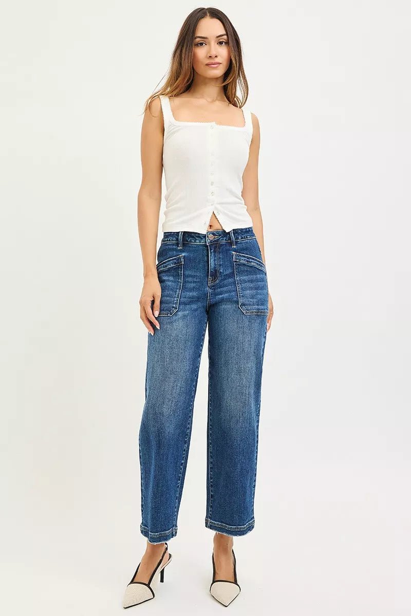 RISEN Slouchy Cropped Baggy Jeans with Front Patch Pocket - PBNJ FASHIONS