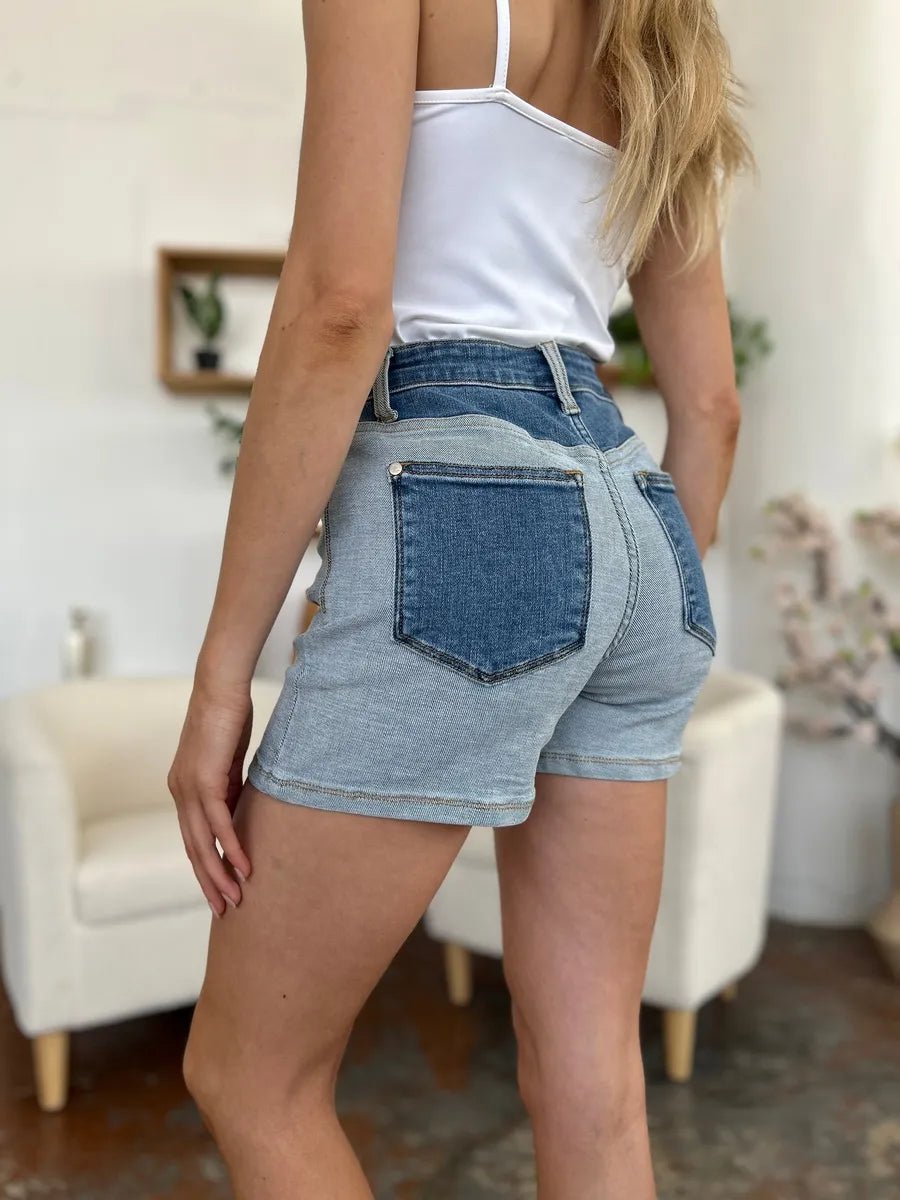 Judy Blue Full Size Color Block Denim Shorts - PBNJ FASHIONS