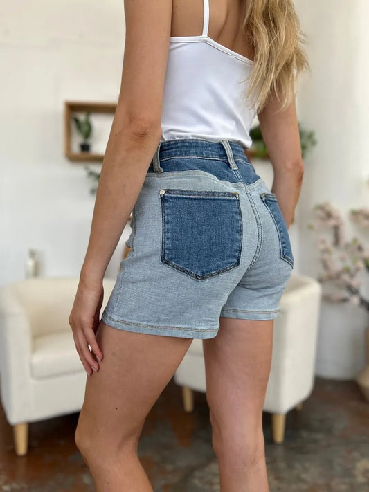 Judy Blue Full Size Color Block Denim Shorts - PBNJ FASHIONS