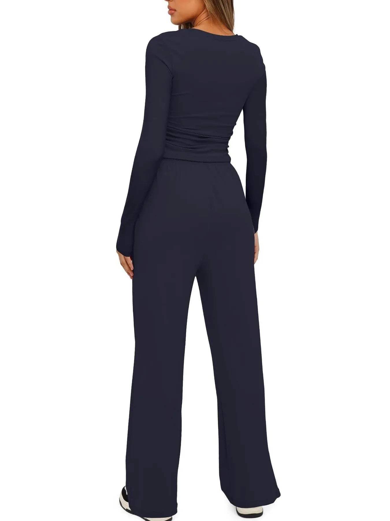 Round Neck Long Sleeve Top and Pants Set - PBNJ FASHIONS
