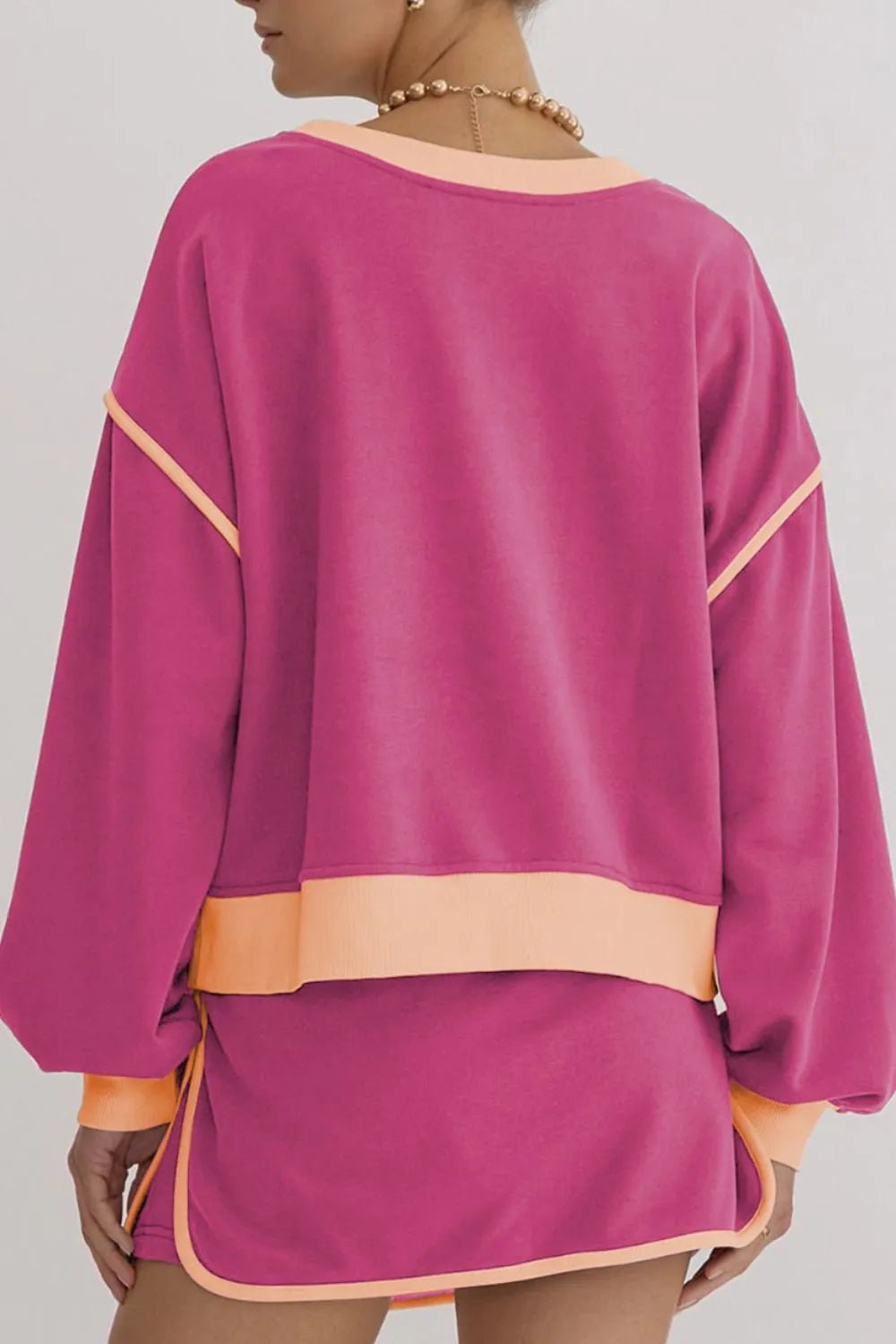 Contrast Trim Round Neck Top and Skort Set - PBNJ FASHIONS