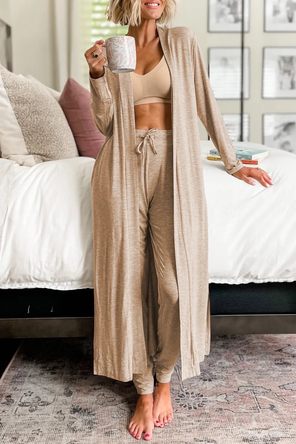 Open Front Long Sleeve Cardigan and Pants Lounge Set - PBNJ FASHIONS