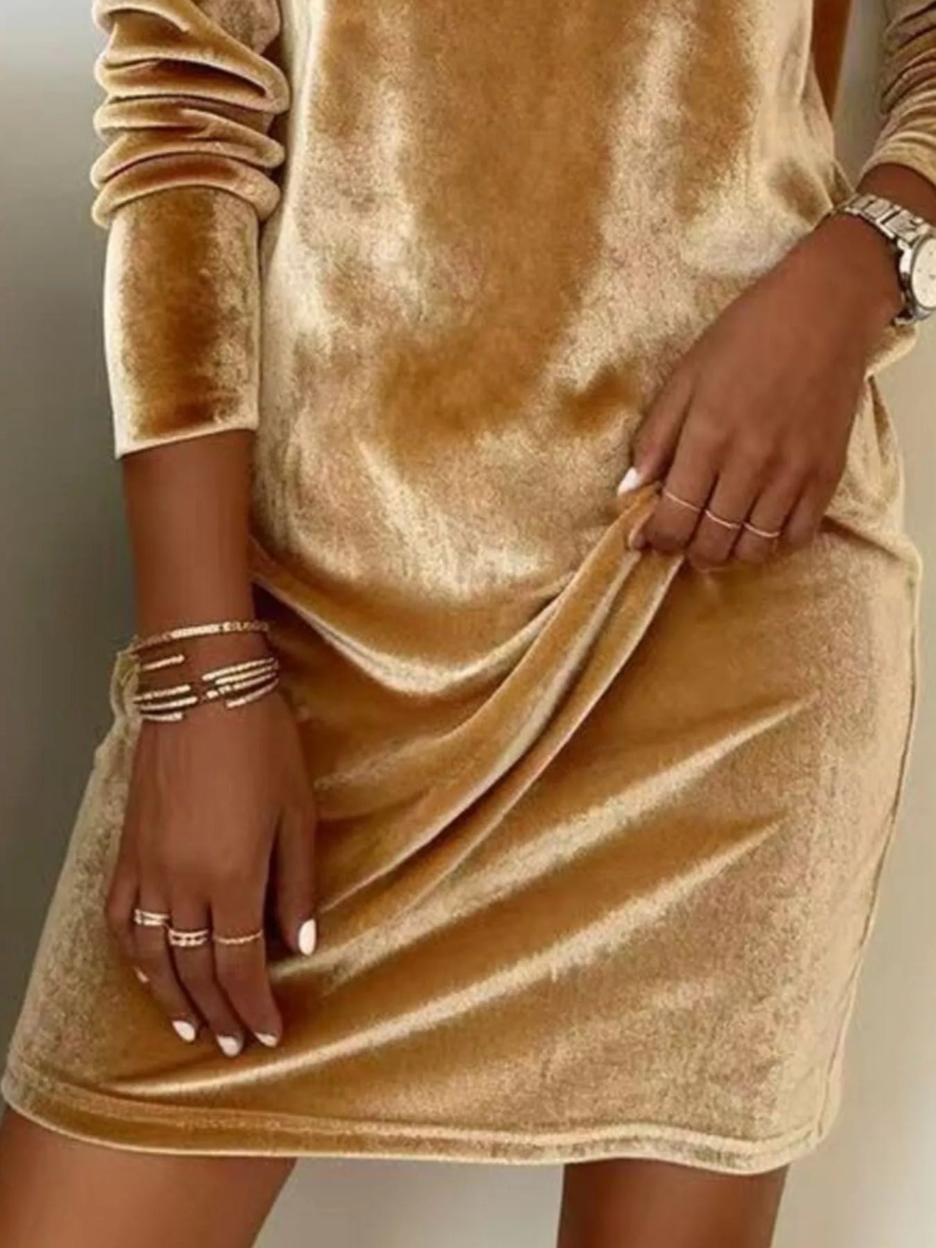 Velvet Cowl Neck Long Sleeve Mini Dress - PBNJ FASHIONS
