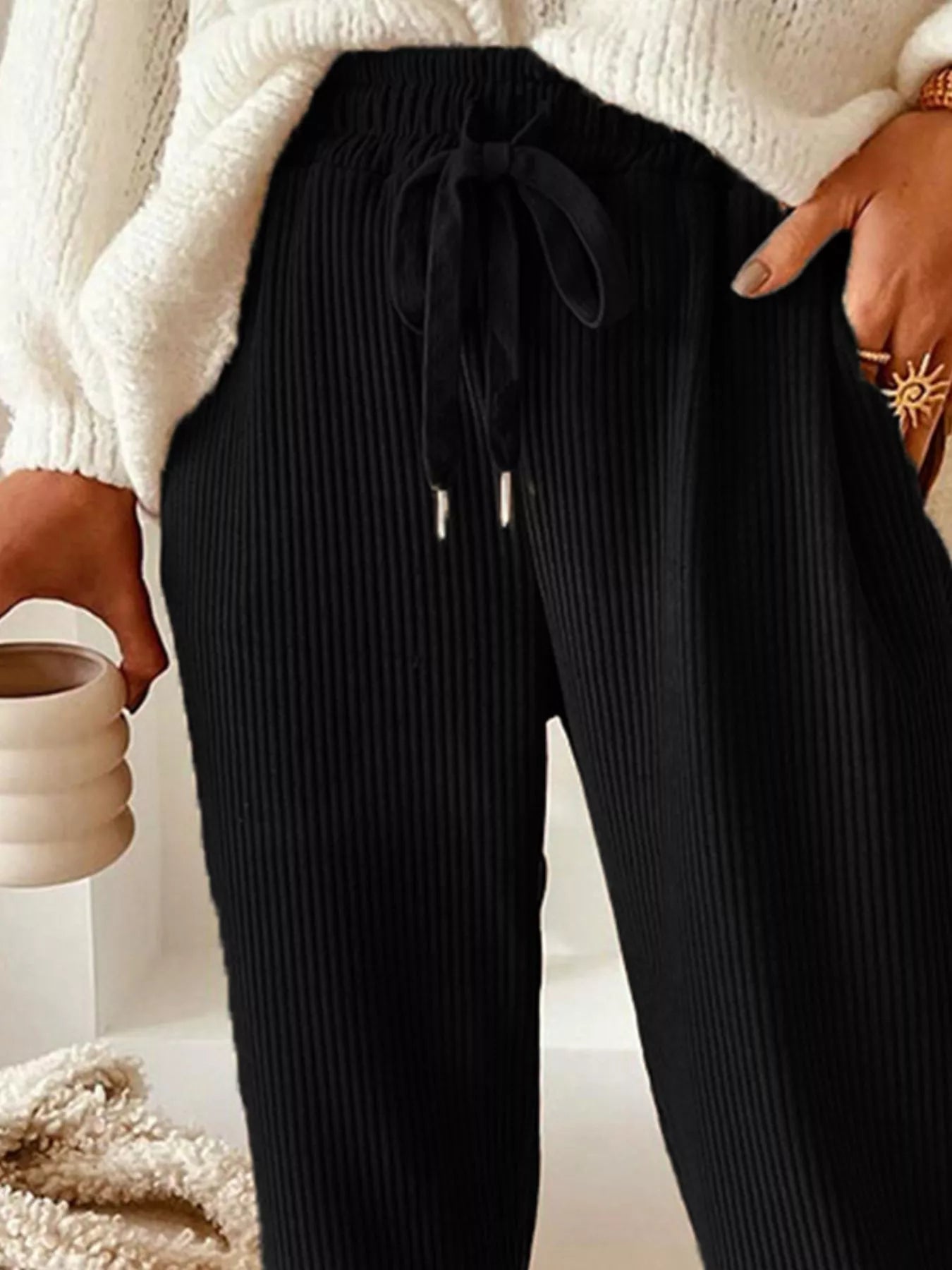 Casual Corduroy Drawstring Waist Pants - PBNJ FASHIONS